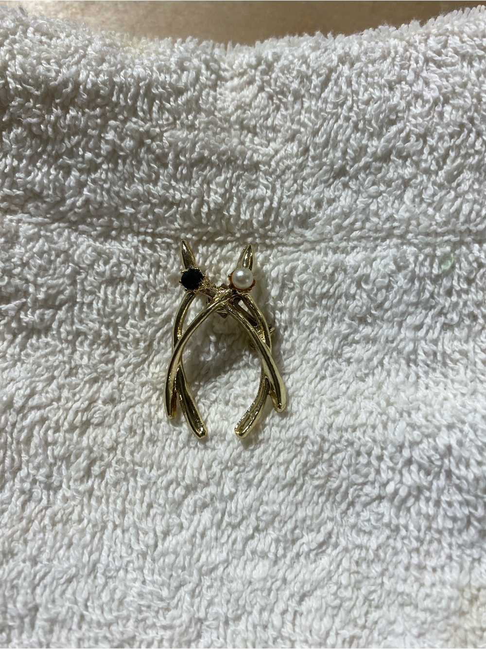 Gold Wishbone Ring with Emerald and Pearl Accent - Women's Jewelry (RR)